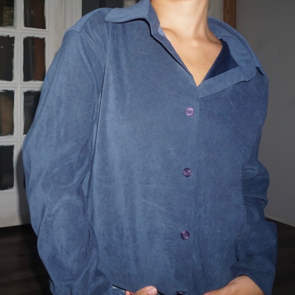 Vintage 90s Real Comfort Blue Button-Down Long Sleeve  Shirt